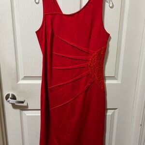 Red Ruched Sleeveless Sheath Midi Dress